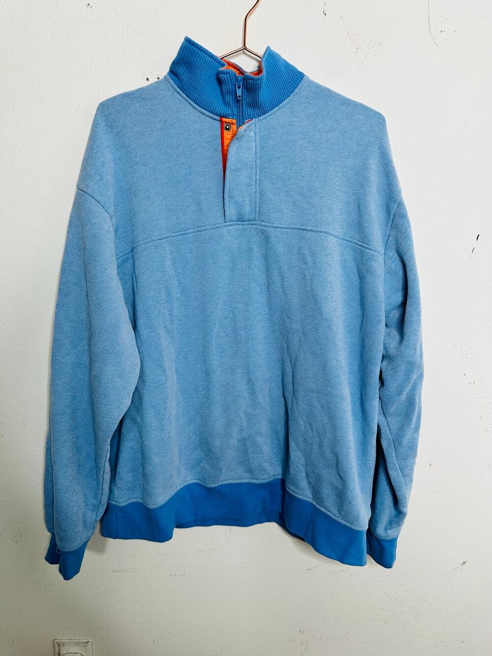ORVIS Baby Blue Zip Up Snap Collared Sweatshirt Pullover Fly Fishing Sweater XL